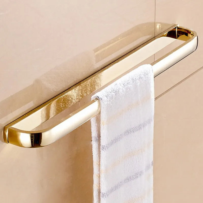 Luxury Gold Color Brass Square Bathroom Accessories Towel Shelf Towel Holder Toilet Paper Holder Wall Mounted Bath Hardware Sets