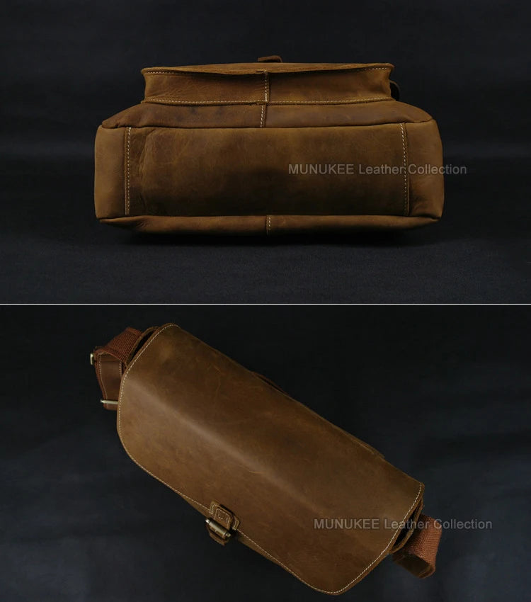 Vintage Men's Crazy Horse Leather  Messenger Bag Genuine Leather Shoulder Bag Crossbody Bag Sling Casual Bag Brown Free ship 223