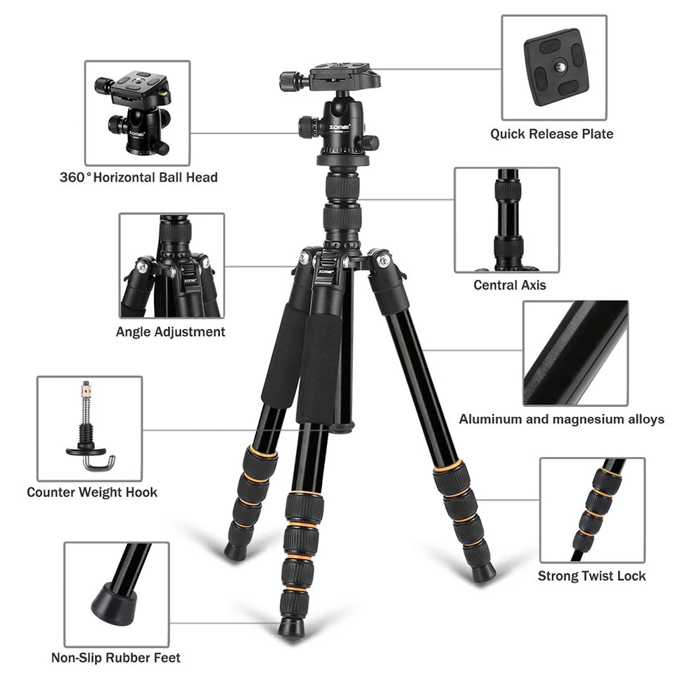 Walkingway Q666 Aluminum Alloy Protable Professional Travel Camera Tripod Monopod Ball Head&Phone Holder for DSLR Smartphone
