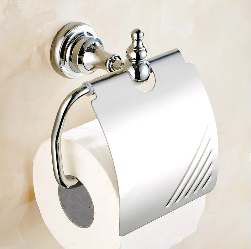 Bathroom Hardware Set Chrome Polished Bath Rack Paper Holder Toothbrush Holder Towel Bar Coat Hook Bathroom Accessories