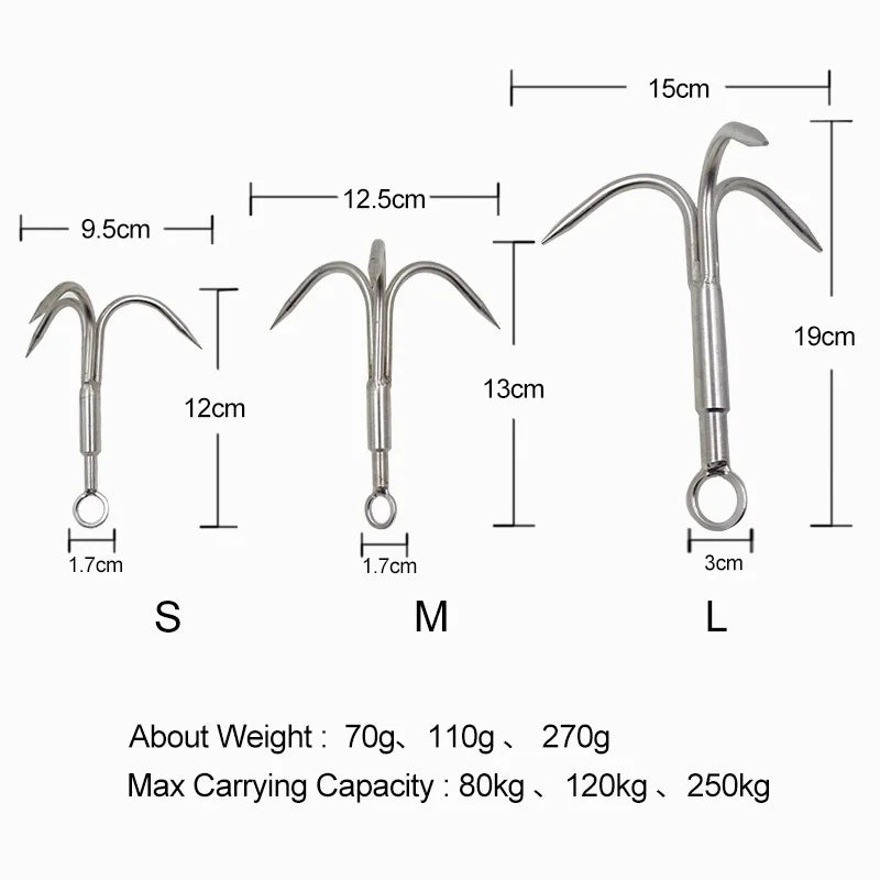 Outdoor Rock Climbing Claws Survival Stainless Steel Camping Equipment Hunting Trekking Life-Saving Grappling Hook Tools 3 Claws