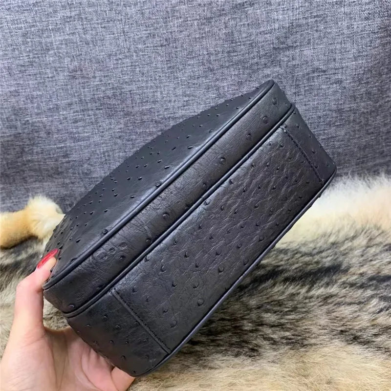 Exotic Real True Ostrich Skin Men's Small Casual Flap Purse Genuine Leather Single Cross Shoulder Bag Male Leisure Messenger Bag
