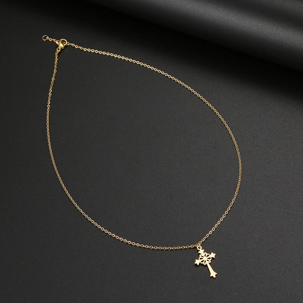 Stainless Steel Necklaces Vintage Style Cross Pendants Chain Choker Jewellery Fashion Necklace For Women Jewelry Wedding Gifts