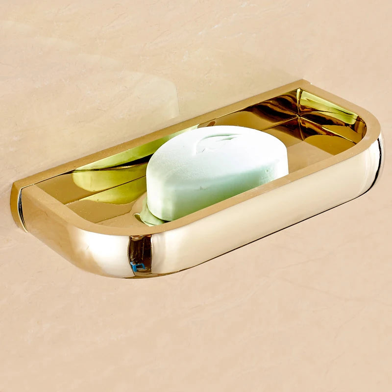 Luxury Gold Color Brass Square Bathroom Accessories Towel Shelf Towel Holder Toilet Paper Holder Wall Mounted Bath Hardware Sets