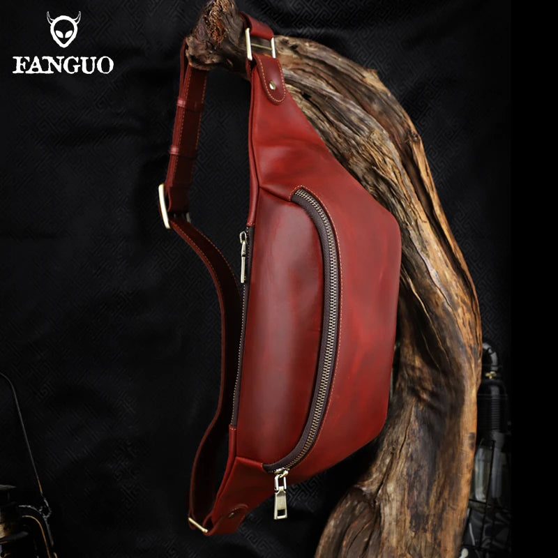 Retro Genuine Leather Men Chest Bag Handmade Large Capacity Messenger Crossbody Bags For Women Shoulder Bag Waist Travel Bag