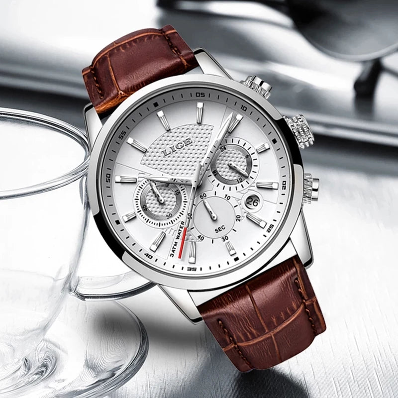 LIGE 2025 Watch Men Fashion Sports Quartz Clocks Mens Watches Top Brand Leather Military Waterproof Date Watch Relogio Masculino