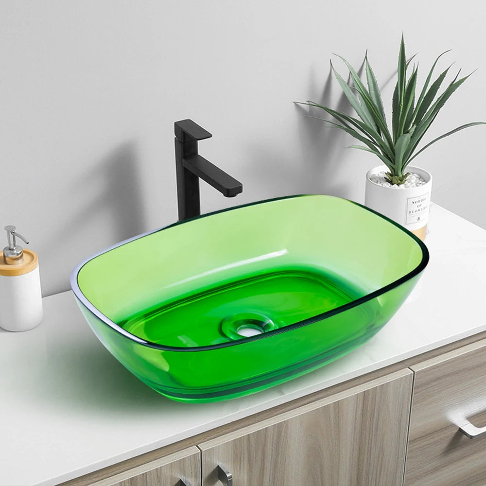 Bathroom Rectangular Above Counter Top Resin Basin Colourful Vessel Sink  9077