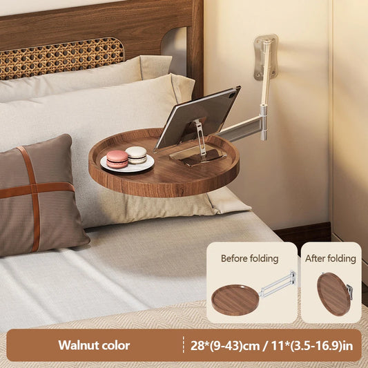 Bedside floating table, foldable bedside storage rack hanging table, small round bedside side of small side of home bedroom