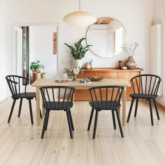 Black Dining Chairs Set of 4, Farmhouse Wood Dining Chairs with Semicircular Backrest, Spindle Dining Chair for Kitchen and Din