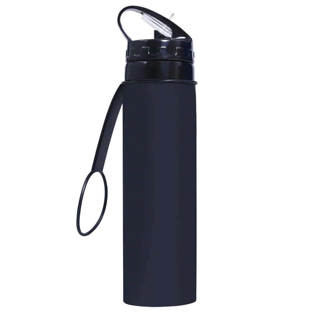 600ml Portable Water Cup Lightweight Silicone Sports Bottle Reusable Foldable Detachable with Suction Tubes for Running Fitness