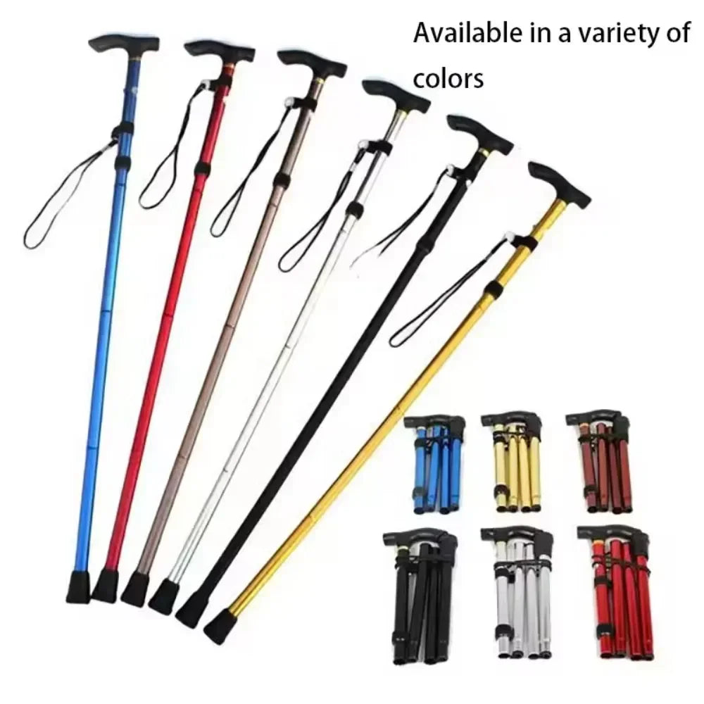 Multifunction Walking Stick Trekking Poles Telescopic Foldable Hiking Cane Crutch for Elderly Outdoor Climbing Travel Support