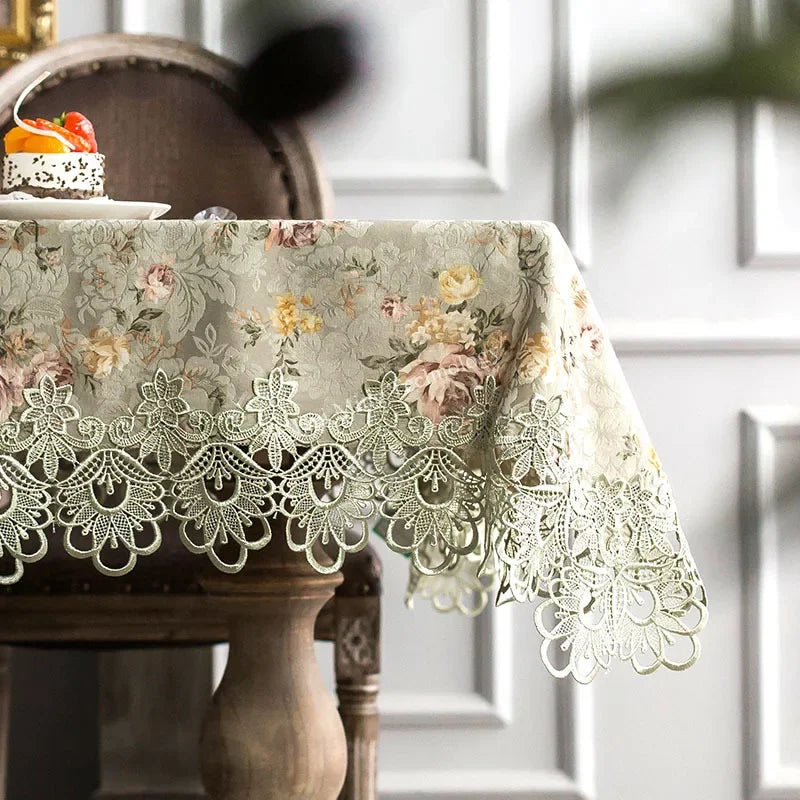 Table Cloth Green Lace Europe Luxury Embroidered Tablecloth Table Dining Table Cover Retro Pastoral Lace Fabric Hollow Home Mat
