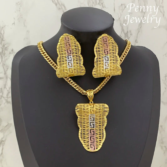 Special Irregular Gold Plated Jewelry Set for Women 2Pcs Golden Jewellery Necklace Earrings African Bridal Party Wedding Gifts