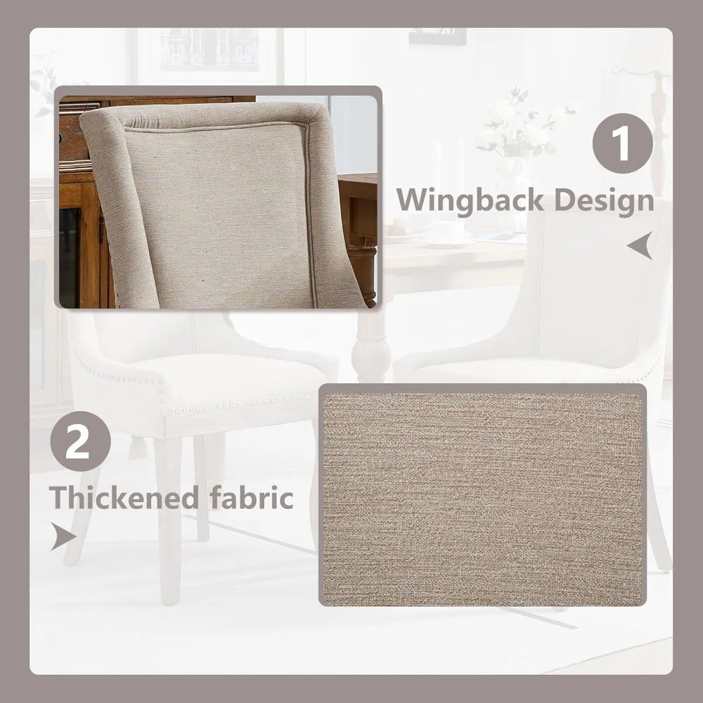 Modern High Back Chairs Set of 2 – Upholstered Fabric Side Seats with Solid Wood Legs, Dining Room Use