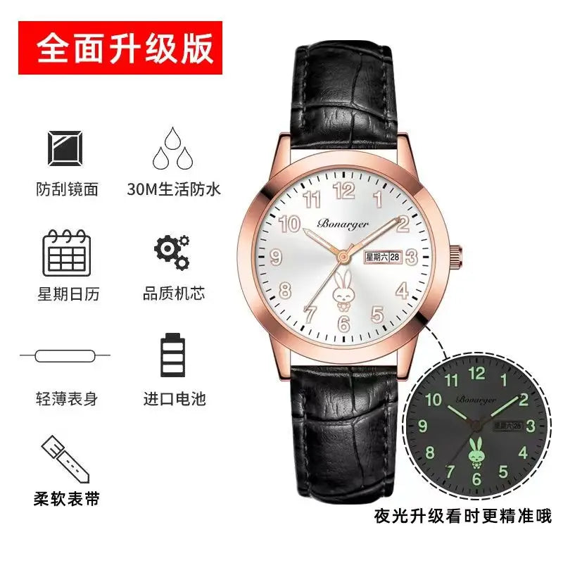 Girls' Rabbit Luminous Watch – Waterproof Cute Wristwatch for Teens, Women’s Casual Quartz Watch