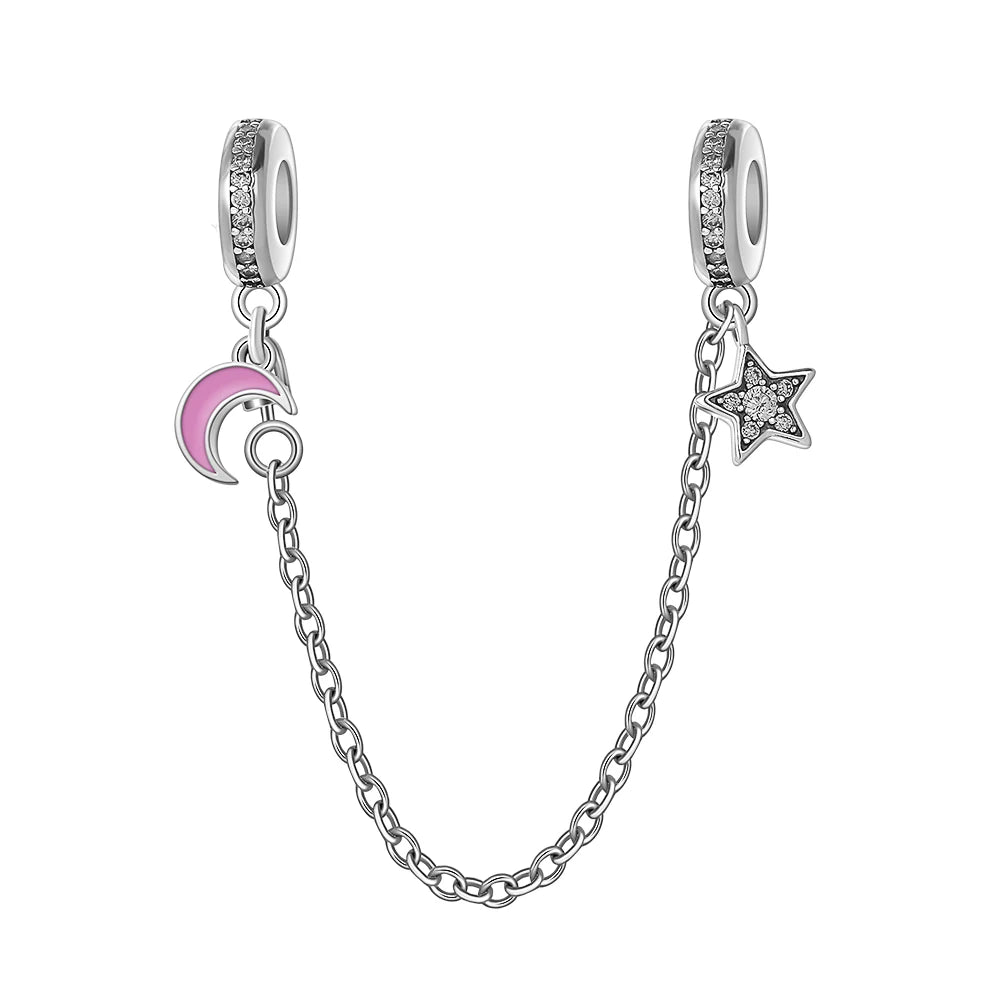 New 925 Silver Horseshoe Clover Star Cat Charm True eyes Pendant Safety Chain Bead Fit Original Bracelet Jewellery Gift dragon