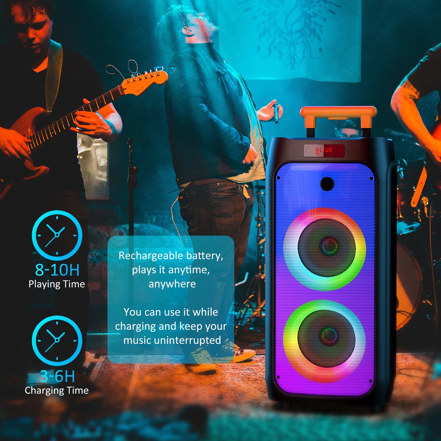 FanFun T8 Large Bluetooth Speaker, Wireless Speaker with Wheels and Push Rod, Karaoke Machine with Two Microphones With Tws
