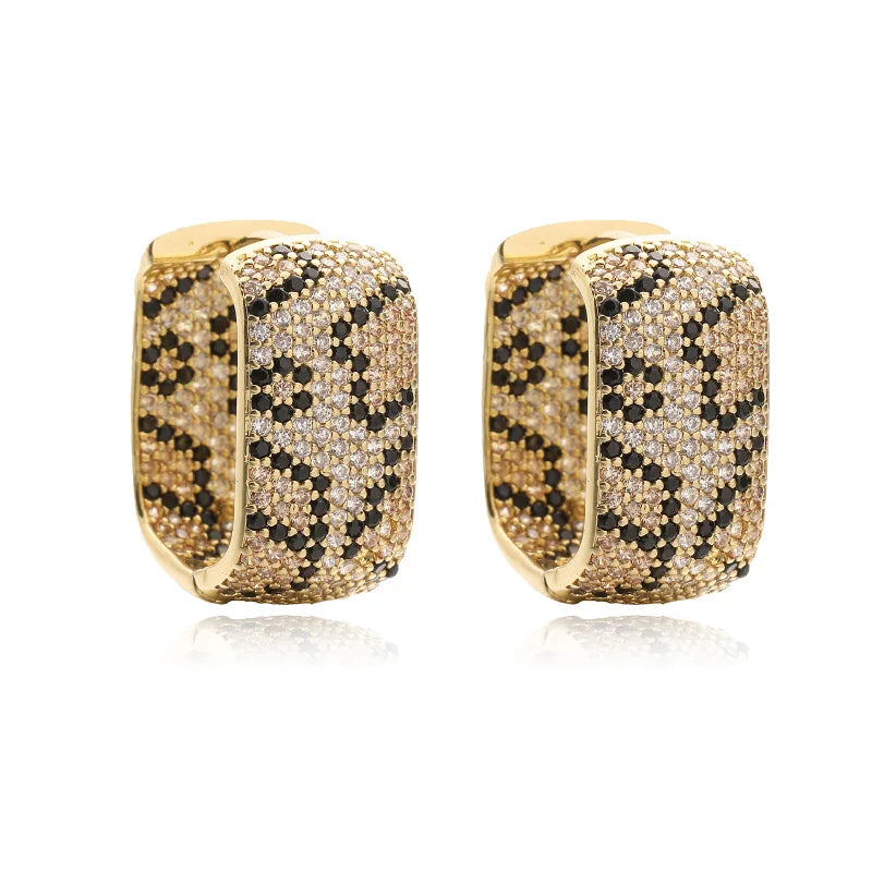 HECHENG,Leopard Design Square U-shaped Earrings with AAA Cubic Zirconia Earrings Exaggerated Jewellery 1 Pair