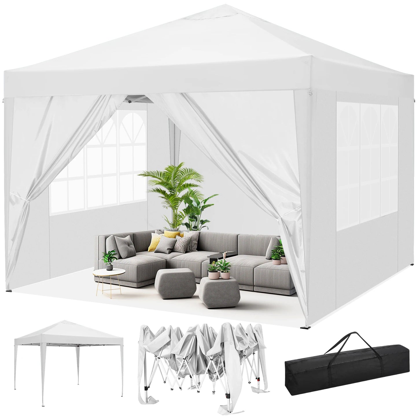 10x10 Pop up Canopy Tent Protable Canopy Tent with 4 Sidewalls Waterproof Instant Shelter Tent for Parties,with Carry Bag