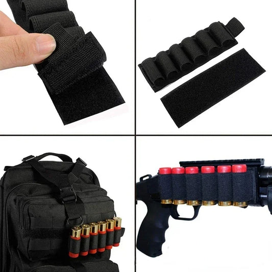 Hunting accessories: 6-loop shotgun stock shell holder, 12-gauge cartridge bag, rifle stock, bullet carrier, Velcro