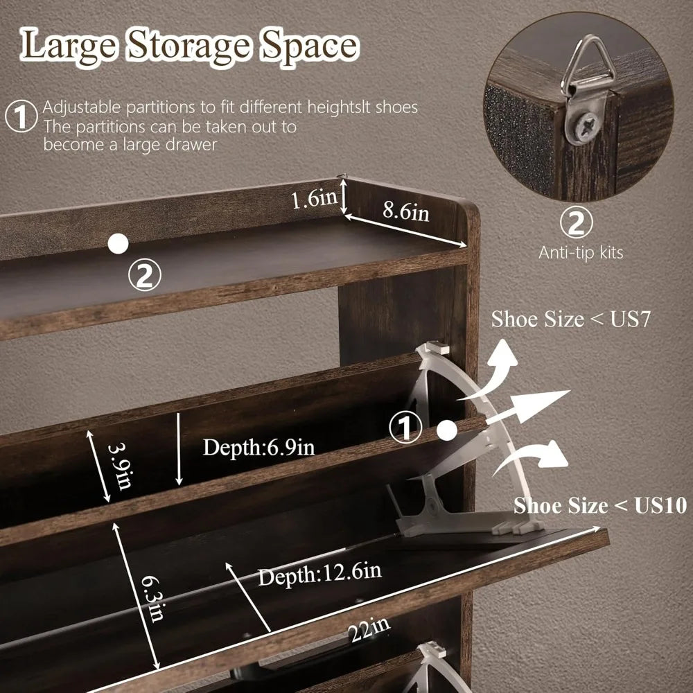 Shoe Storage Cabinet for Entryway, Hidden Shoe Rack Cabinet with 6 Flip Drawers, Farmhouse Freestanding Shoe Organizer Shoe Orga