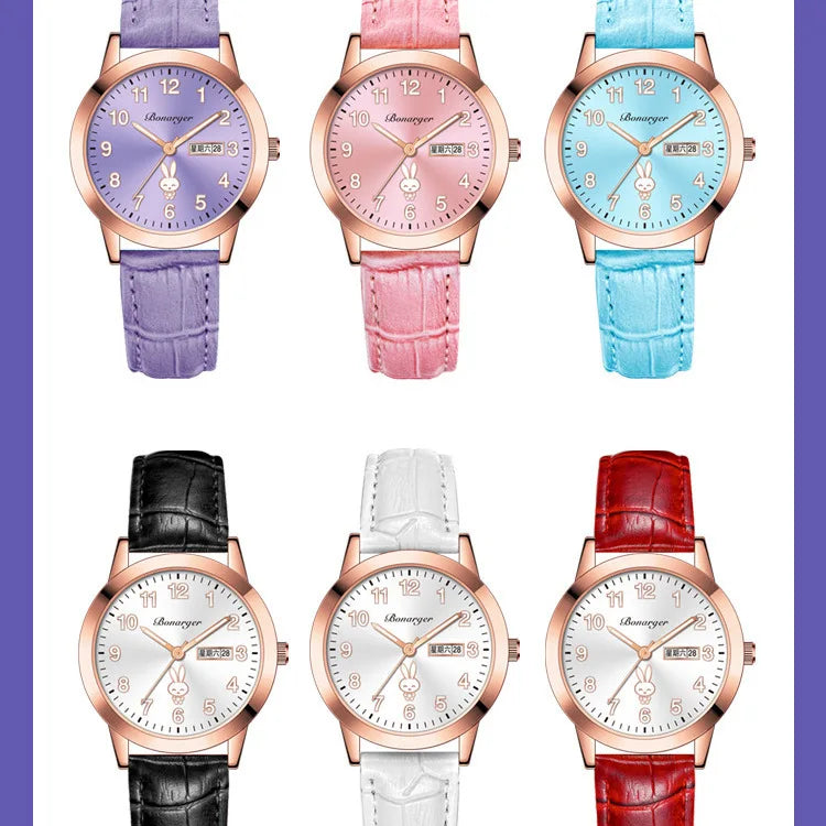 Girls' Rabbit Luminous Watch – Waterproof Cute Wristwatch for Teens, Women’s Casual Quartz Watch