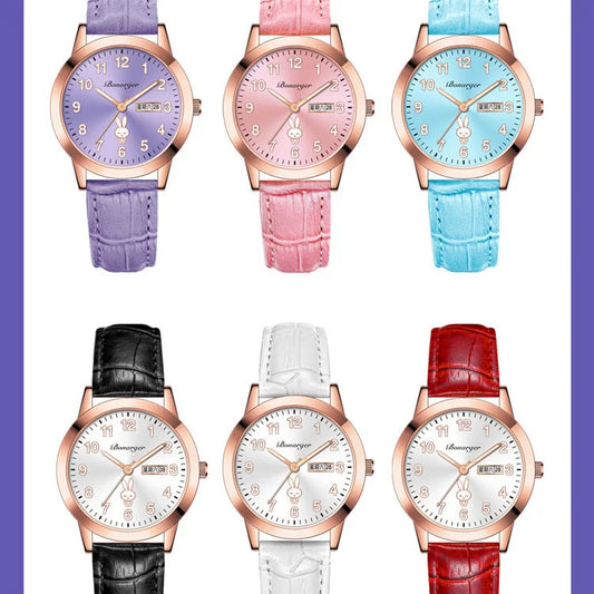 Girls' Rabbit Luminous Watch – Waterproof Cute Wristwatch for Teens, Women’s Casual Quartz Watch