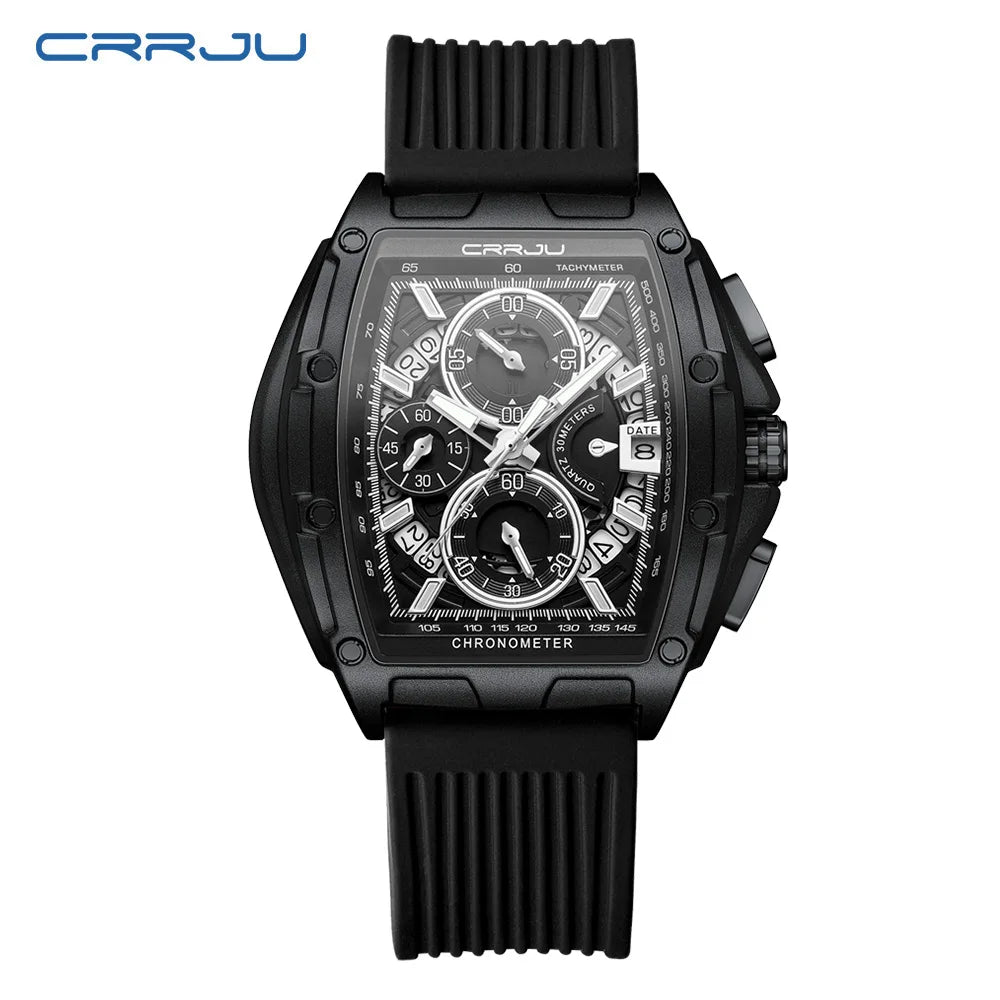 CRRJU Brand Men Watch Domineering Barrel Watch Curved Mirror Hollow Surface Sports Men Watch Silicone Quartz Wristwatch