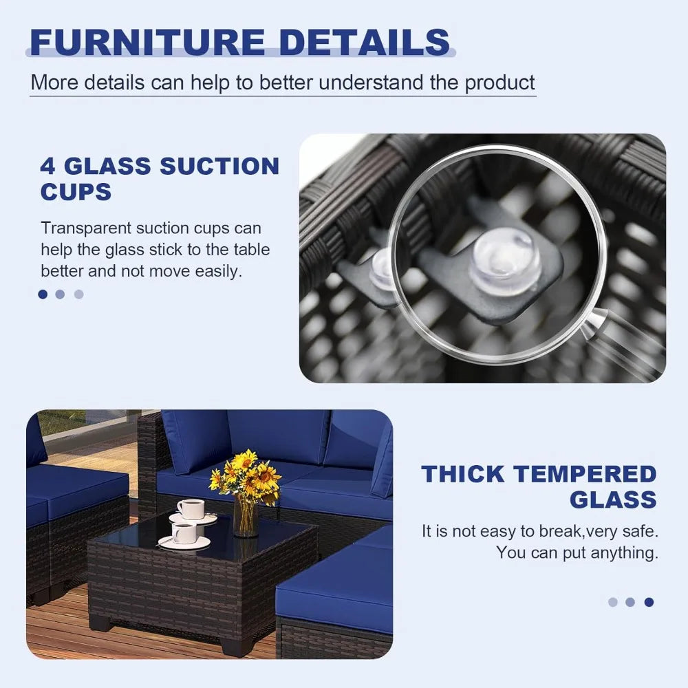 Outdoor Conversation Sectional Rattan Sofa, Patio Furniture Set, with Wicker and Cushions for Garden and Backyard