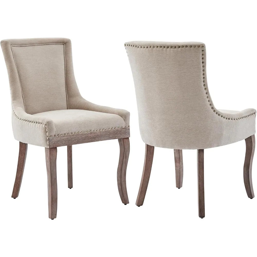 Modern High Back Chairs Set of 2 – Upholstered Fabric Side Seats with Solid Wood Legs, Dining Room Use