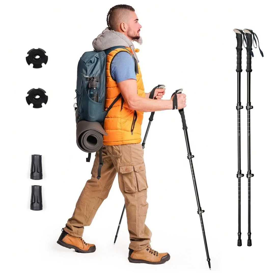 2-Piece Set of High-Quality Trekking Poles, Aluminum Alloy, Walking Sticks, Walking Sticks, Adjustable Length, Ergonomic Grips, Suitable for Outdoor Activities with Hiking and Mountaineering