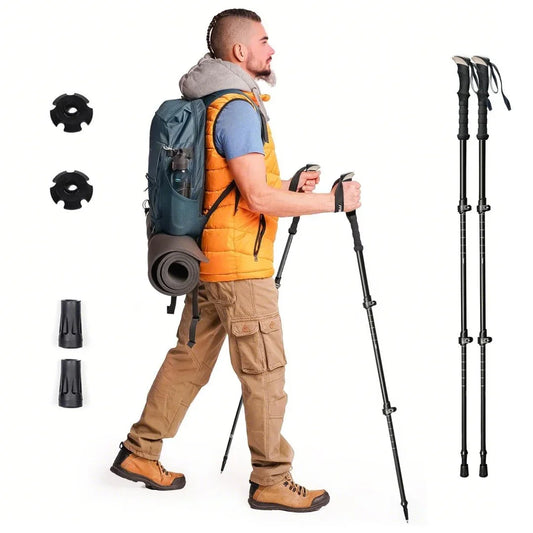 2-Piece Set of High-Quality Trekking Poles, Aluminum Alloy, Walking Sticks, Walking Sticks, Adjustable Length, Ergonomic Grips, Suitable for Outdoor Activities with Hiking and Mountaineering
