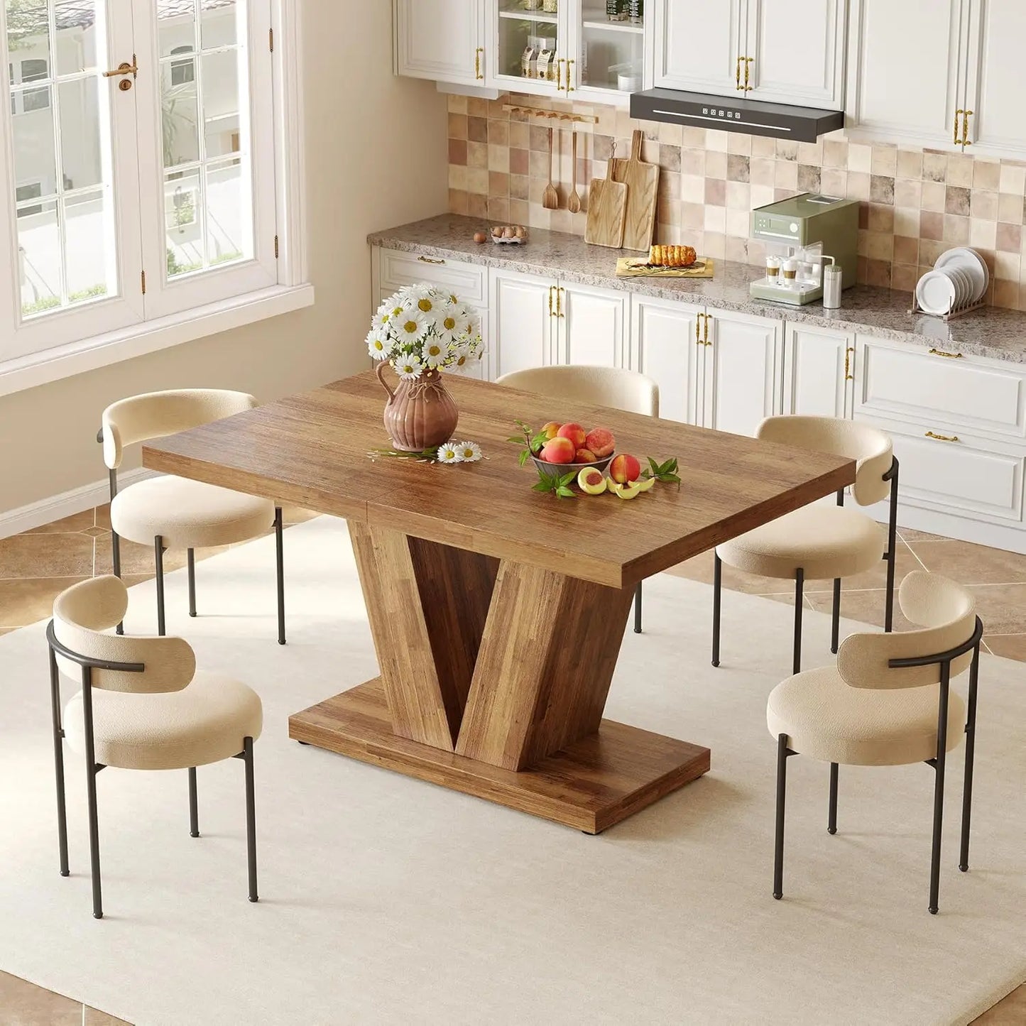LITTLE TREE 47 Inches Dining Table for 4, Modern Dining Room Tables, White Rectangle Table for Dining Room, Kitchen, Living Room