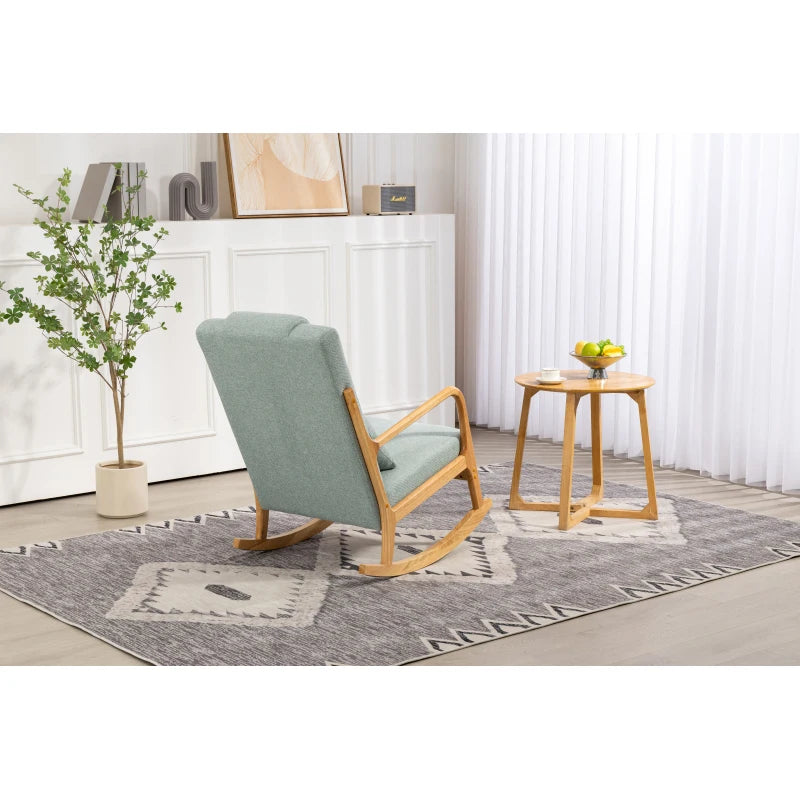 Rocking Chair Upholstered Fabric Rocking Armchair Indoor with High Backrest Glider Chairs and Lumbar Pillow for Living Room
