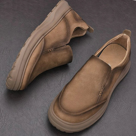 LIHUAMAO thick outsole cow leather Slip On Loafers Men Shoes Casual Walking Sneakers outdoor work shoes footwear
