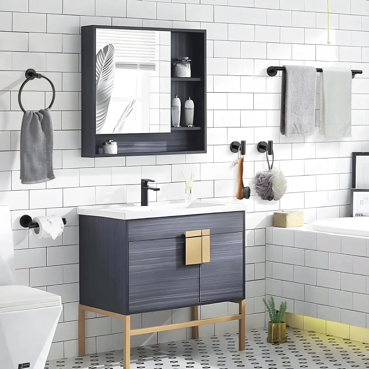 Bathroom Hardware Set Accessories Stainless Steel Towel Rack Towel Ring Toilet Paper Holder Hook Bathroom Organizer Set