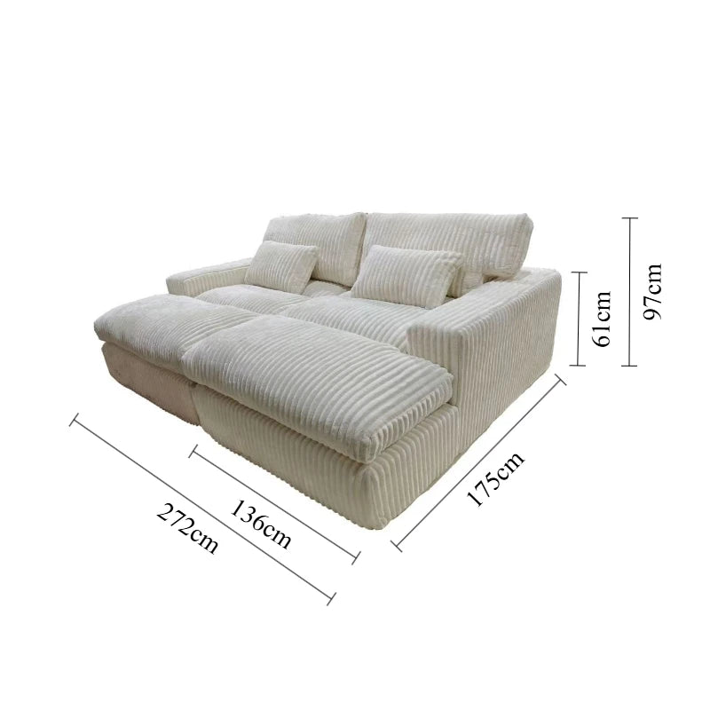 Italian Style Retro Luxury Corduroy Double Sofa Bed for Living Room Vacuum Compression Washable Customizable