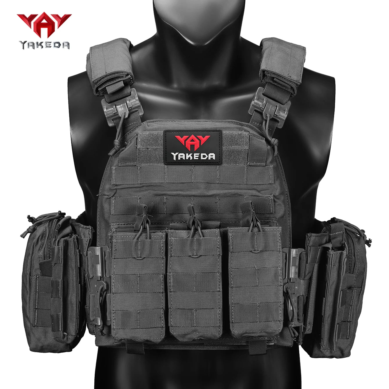 YAKEDA quick-release three-in-one equipment bag hunting vest with six-piece accessory set, detachable and expandable.
