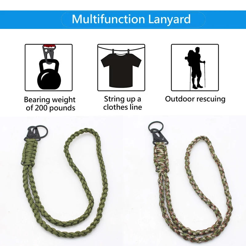 Outdoor Paracord Rope Keychain EDC Survival Kit Cord Camera Telescope Phone Lanyard Military Emergency Strap for Hiking Camping