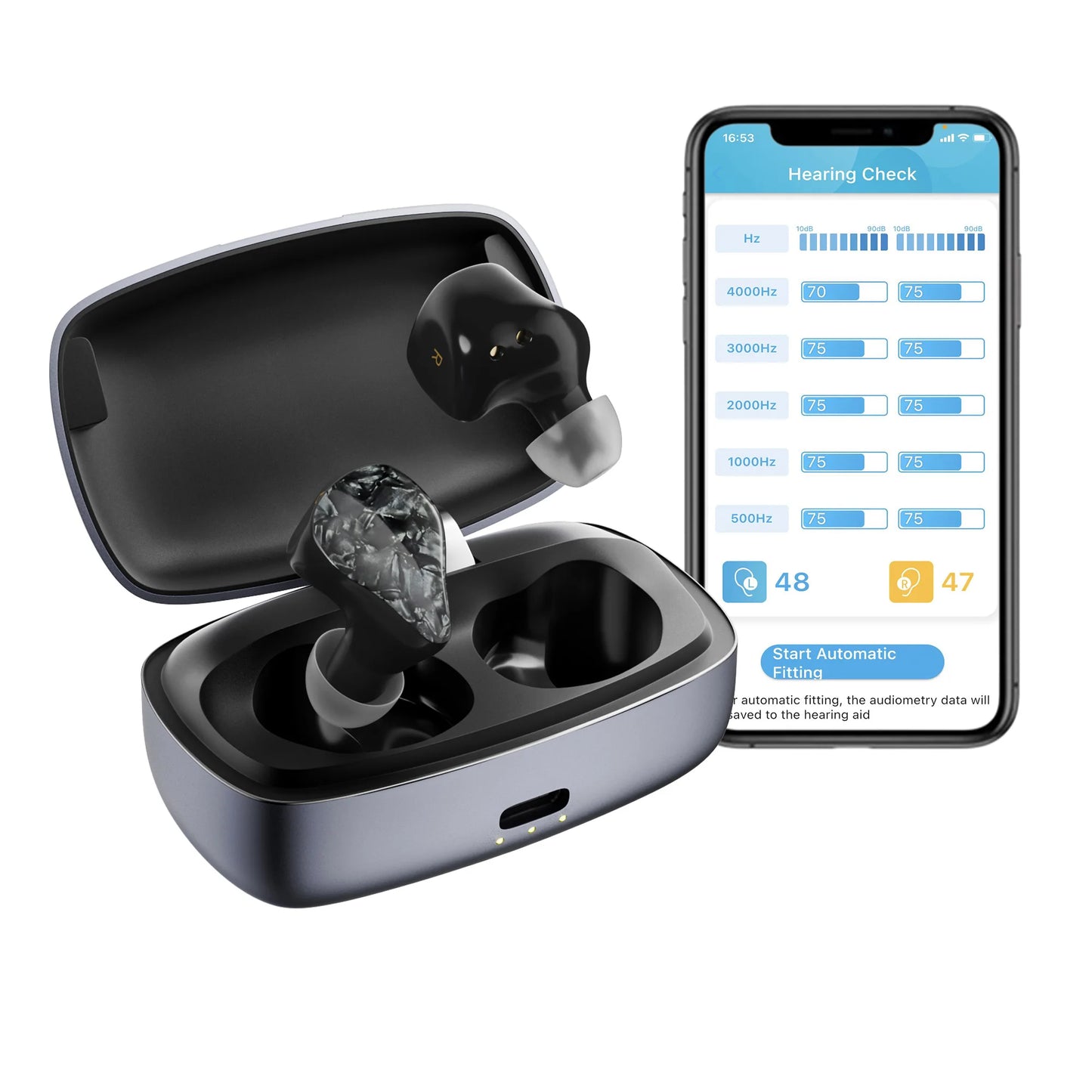 OTC Bluetooth Hearing Aids Rechargeable Hearing Amplifier with APP Control Noise Reduction for Mild To Moderate Hearing Loss