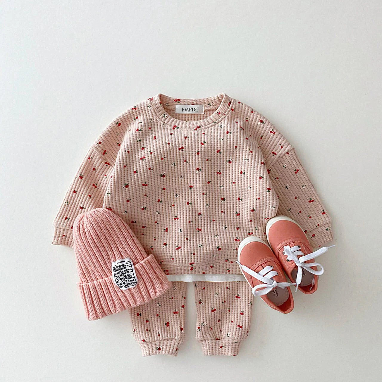 Baby Clothes Girl Autumn Newborn Sets Round Neck Fruit Cherry Print Long Sleeve Pants 2PCS Infant Suit Toddler Children Clothing