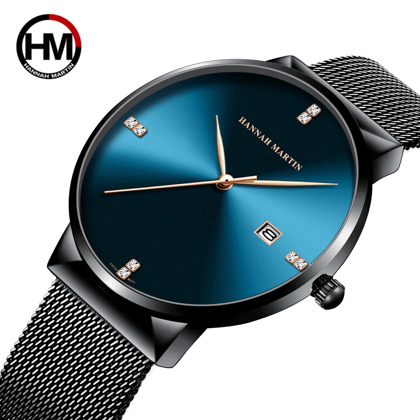 Japanese Original Quartz Movement Watch Luxury Rhinestone 40mm Blue Black Business Style Casual Fashion Stainless Steel Watches