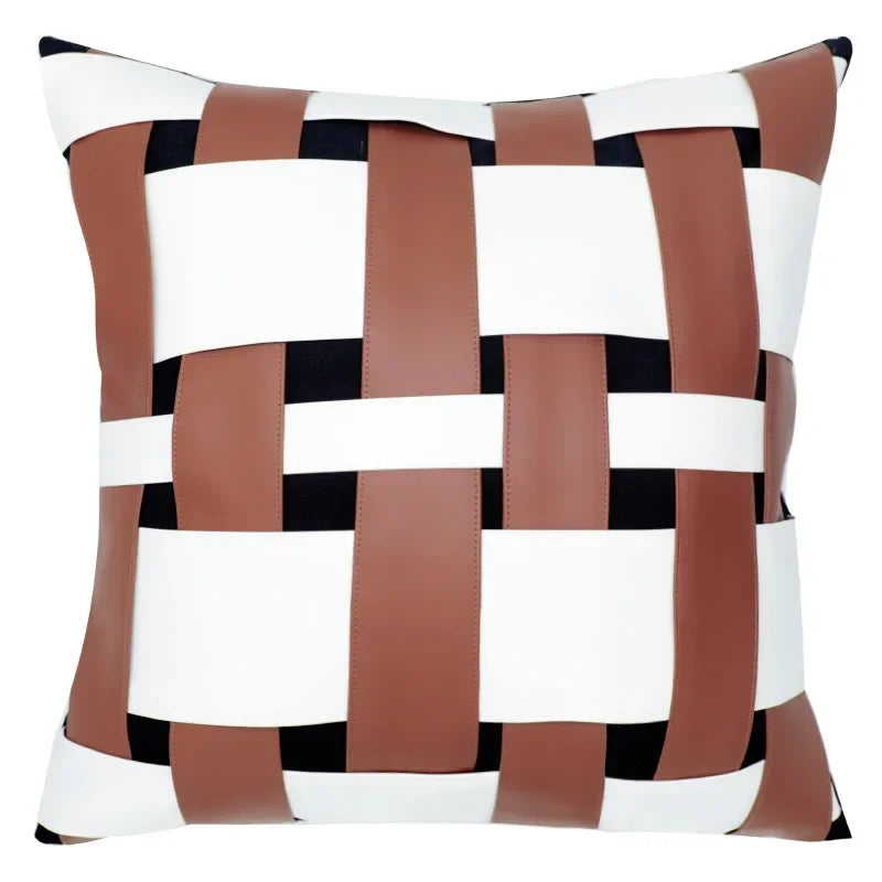 Modern Luxury Living Room Sofa Cushion Cover Decorative Pillowcase Woven with Orange Leather Home Decor Pillow Cover 45x45cm