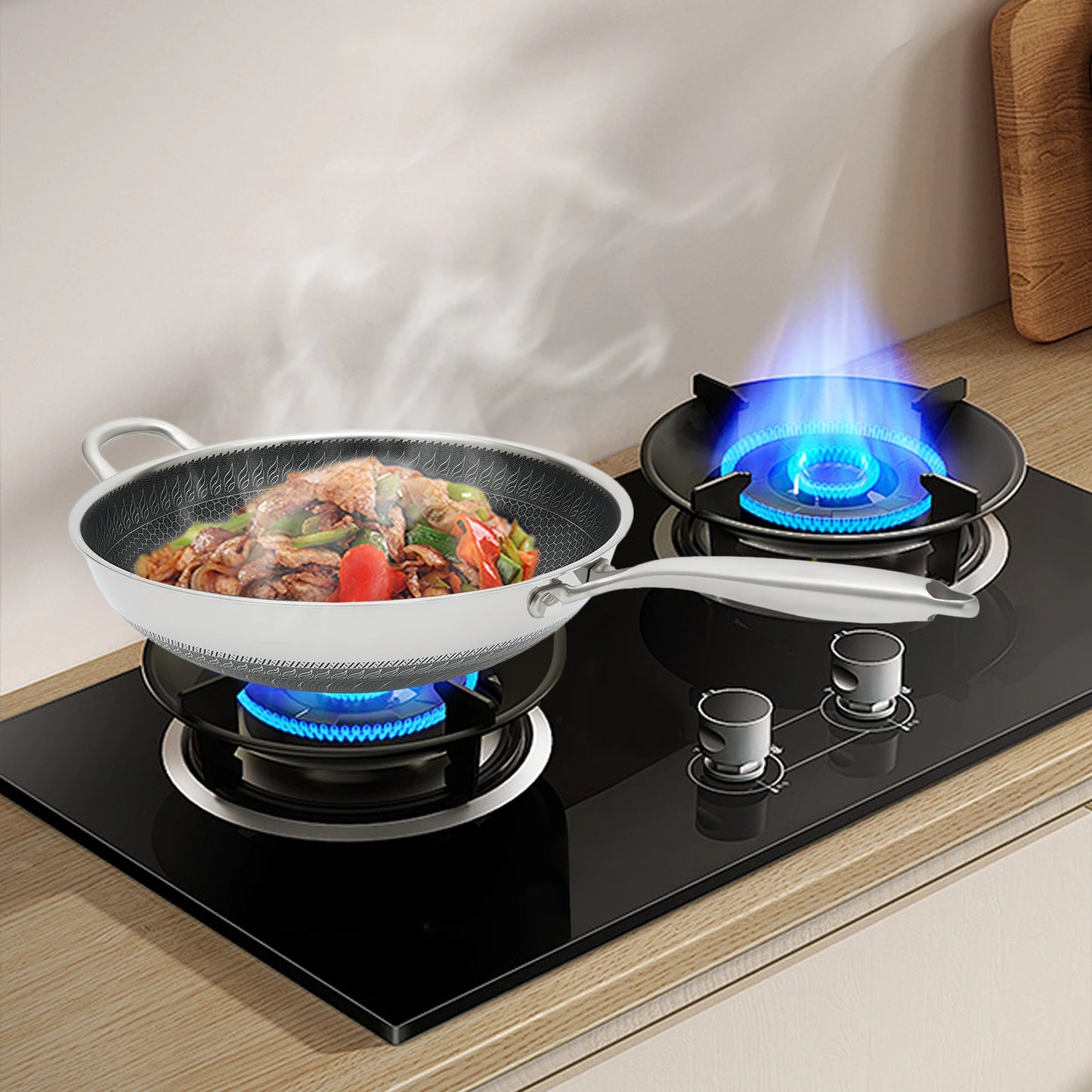 316 Stainless Steel Frying Pan Wok Pan Nonstick Cooking Fried Steak Gas Stove Pot Induction General Saucepan Kitchen Cookware