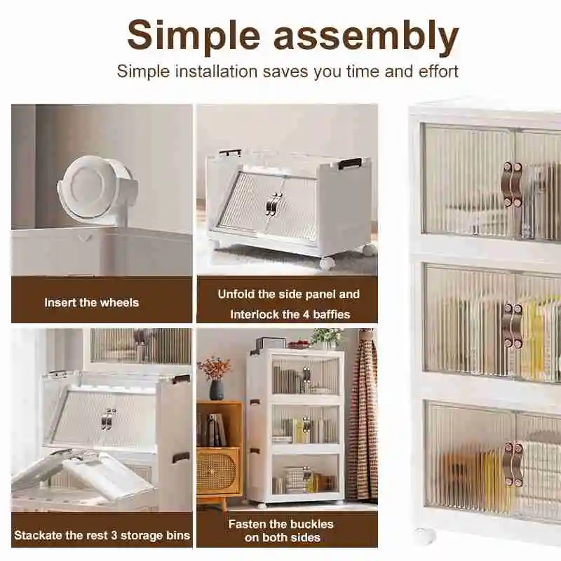 Foldable Storage Cabinet 1 Layer Plastic Bin Box 360 Degree Rotatable Stackable 100 Gal Large Capacity Foldable Storage Box