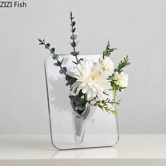 Minimalism Transparent Vase Flowers Pots Desk Decoration Flower Arrangement Geometry Square Floral Vases Room Aesthetic Decor
