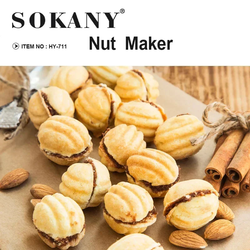 Mini Electric Walnut Cake Maker Automatic Nut Waffle Bread Machine Iron Toaster Baking Breakfast Pan Non-Stick Coating