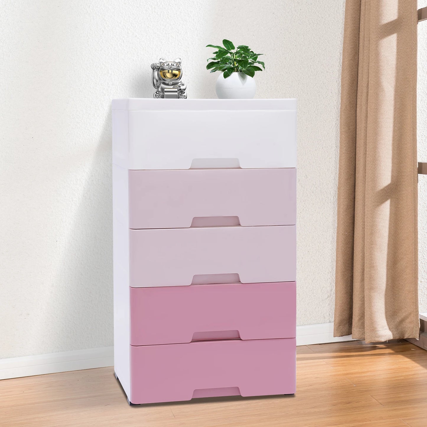 Space-Saving Gradient Pink Drawer Storage Cabinet, 43.5 x 29 x 80cm, for Kids' Clothes and Home Use