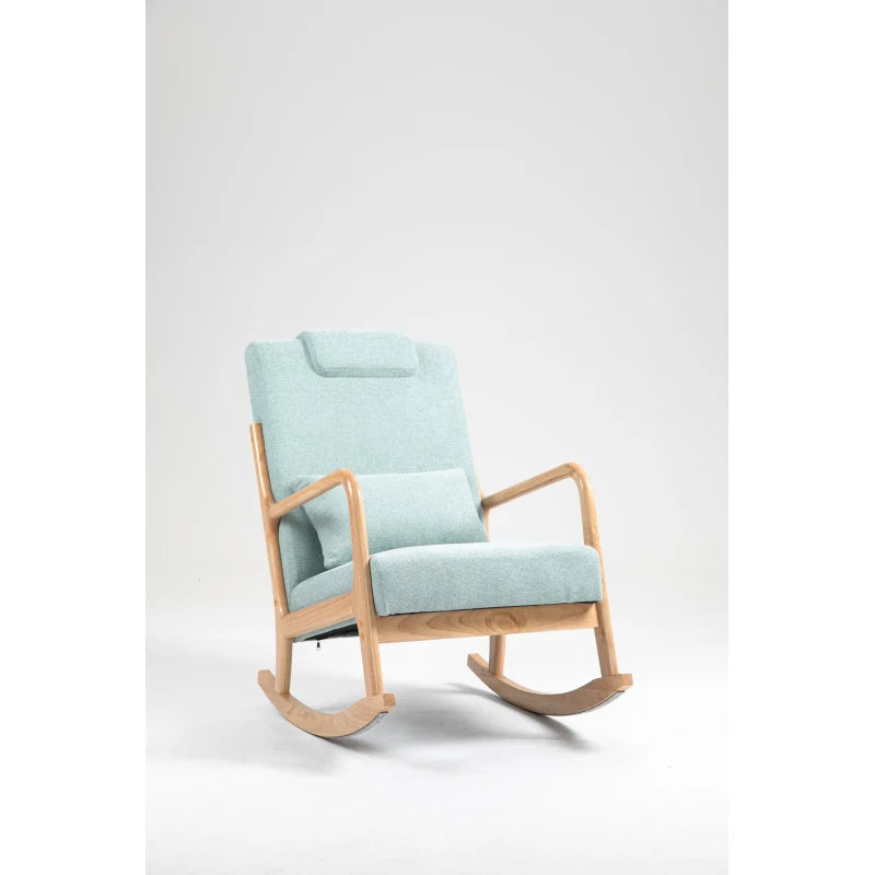 Rocking Chair Upholstered Fabric Rocking Armchair Indoor with High Backrest Glider Chairs and Lumbar Pillow for Living Room