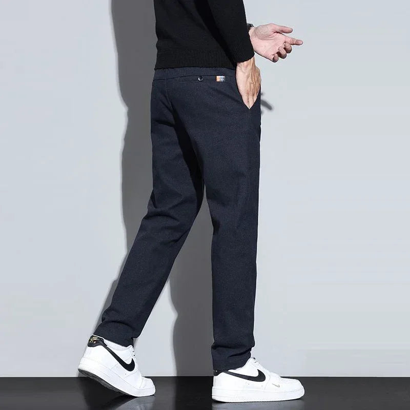Male Brand Clothing 2025 New Temperament Men's Casual Pants Sweatpants Simple Blue Black Slim Straight Stretch Casual Trousers